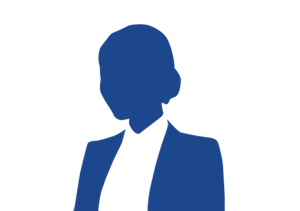 Blaue Silhouette einer Person in Geschäftskleidung vor einem weißen Hintergrund.