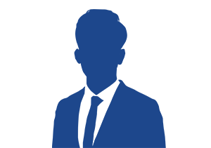 Blaue Silhouette einer Person in Geschäftskleidung vor einem weißen Hintergrund.